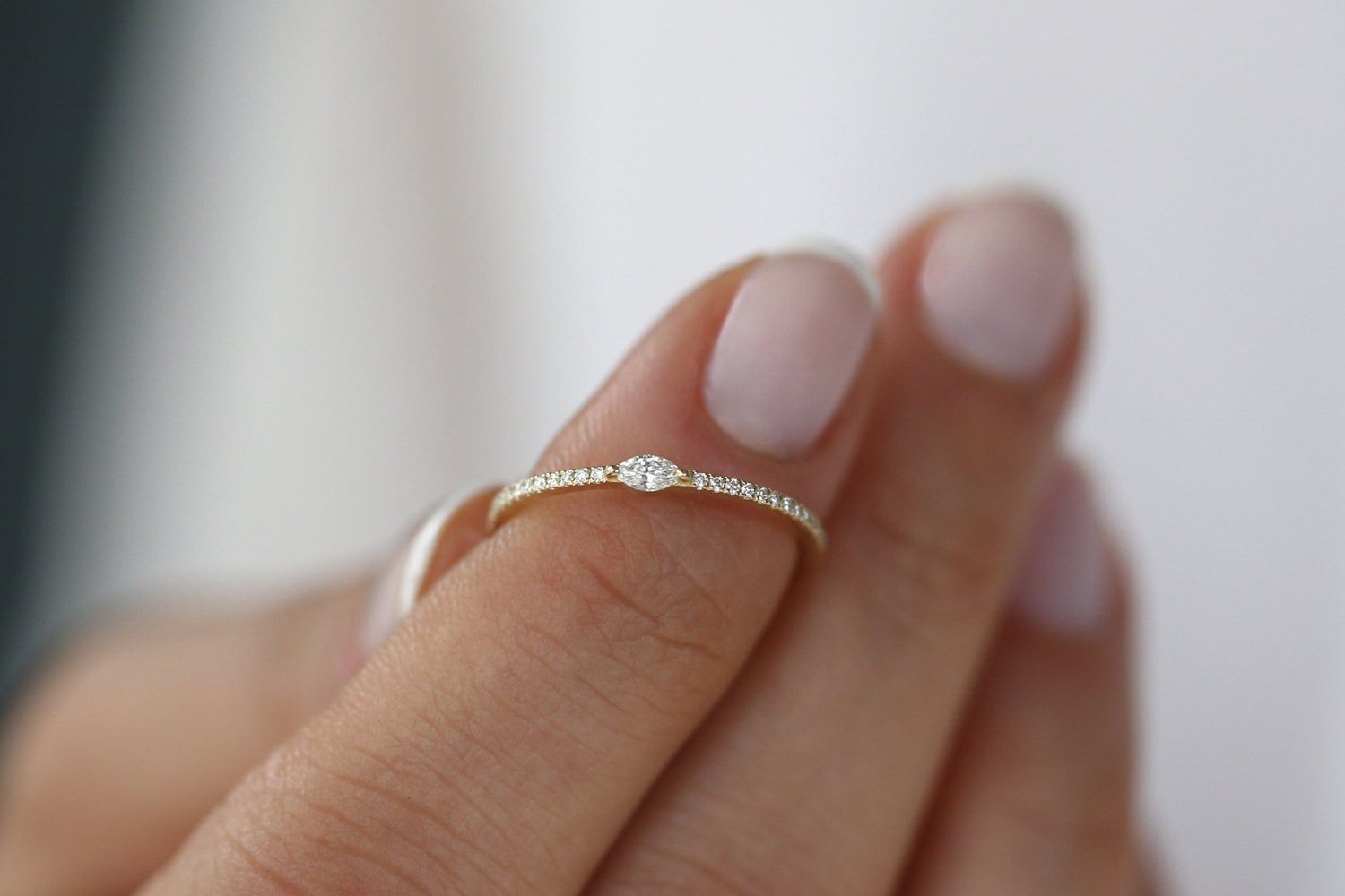 Stackable Ring /14k Gold Stackable Marquise Diamond And Round – Etsy Inside Marquise Diamond Thin Beaded Stack Rings (View 7 of 25)