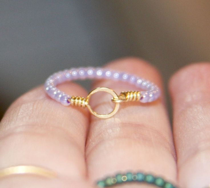 Stackable Thin Ring Purple Beaded Circle 14k Gold Filled – Etsy In 2022 |  Diy Beaded Rings, Diy Wire Jewelry Rings, Diy Jewelry Rings Inside Thin Gold Beaded Rings (View 22 of 25)