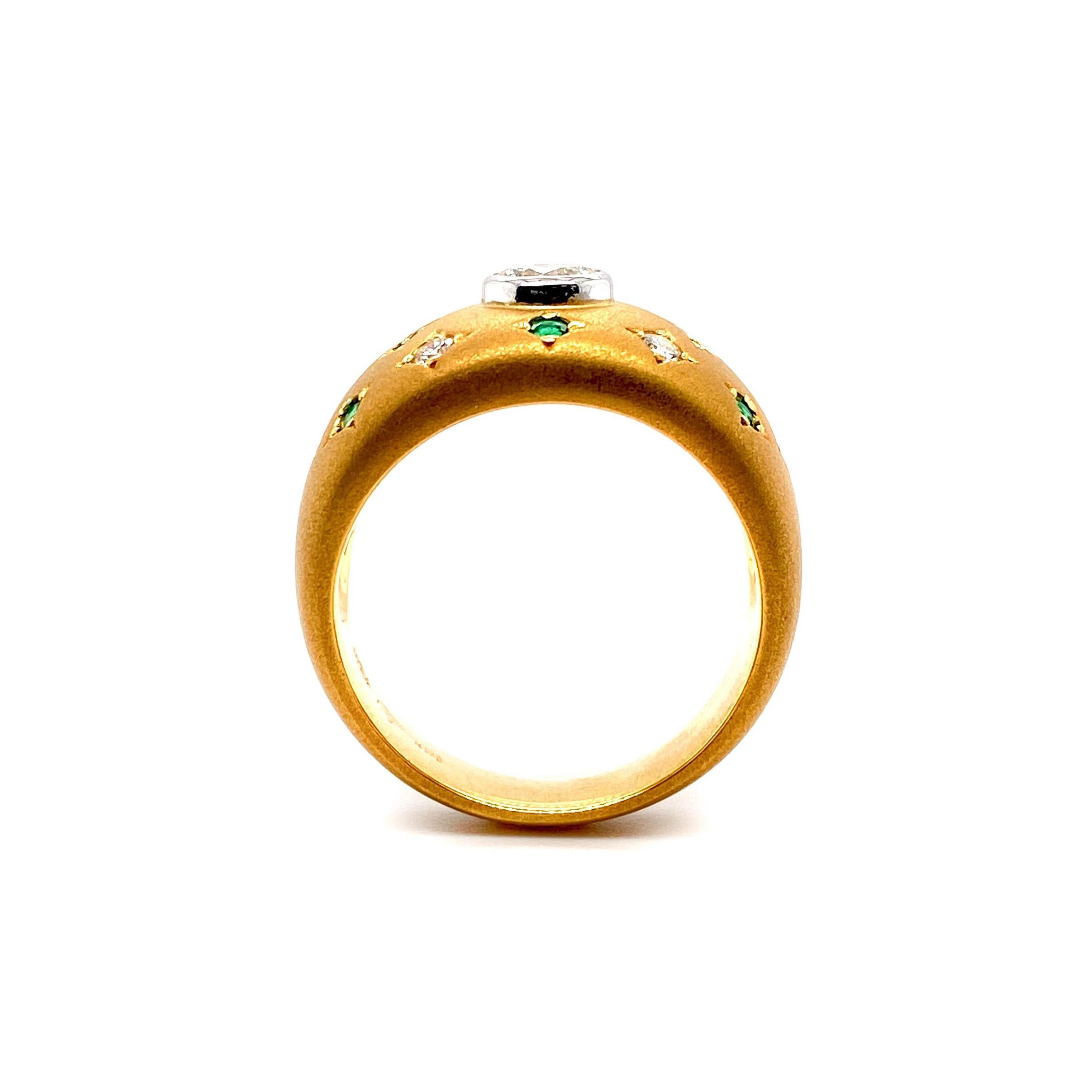 Starry Diamond And Emerald Artisanal Dome Ring In 18 Karat Gold For Sale At  1stdibs In Starry Diamond Dome Rings (View 10 of 25)