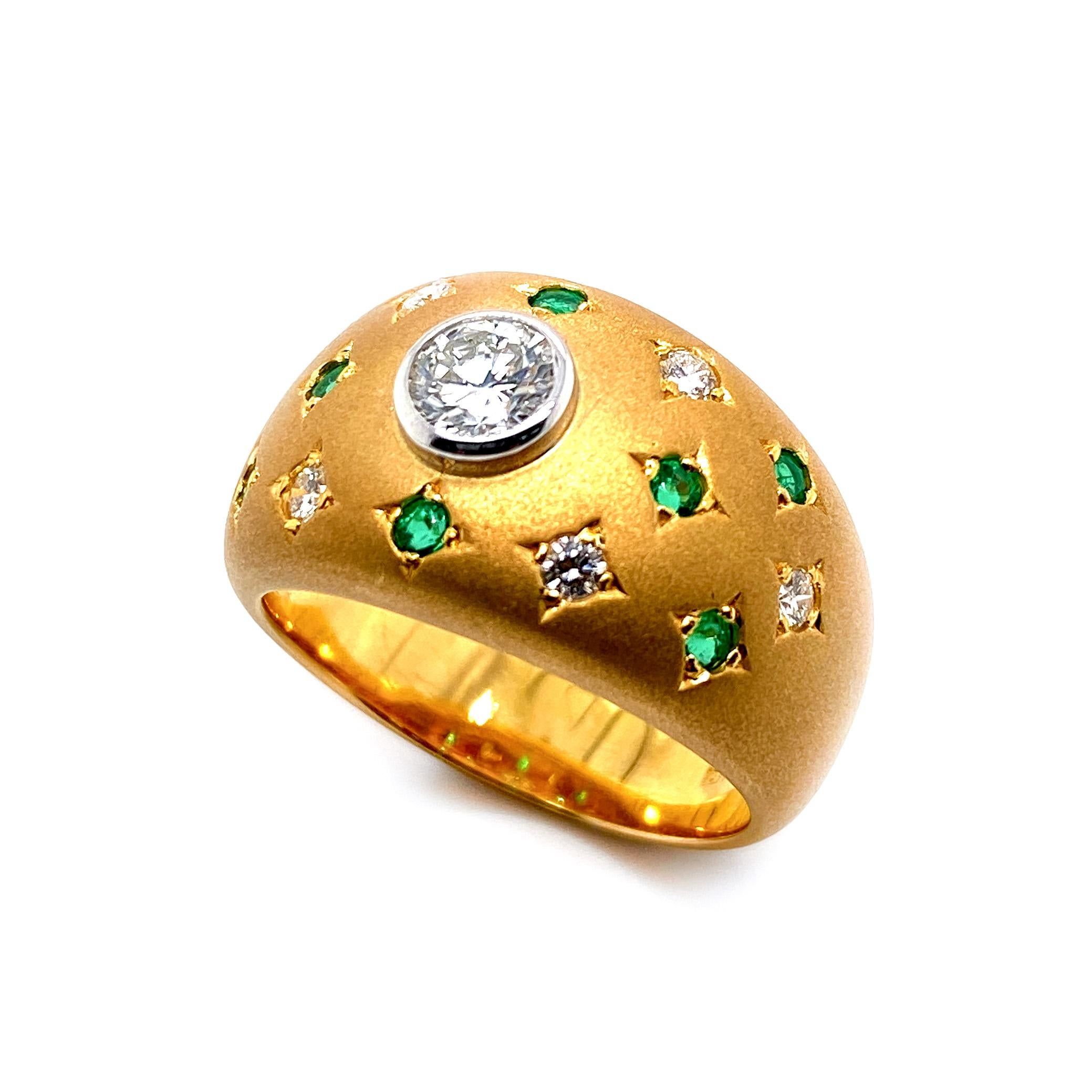 Starry Diamond And Emerald Artisanal Dome Ring In 18 Karat Gold For Sale At  1stdibs In Starry Diamond Dome Rings (View 2 of 25)