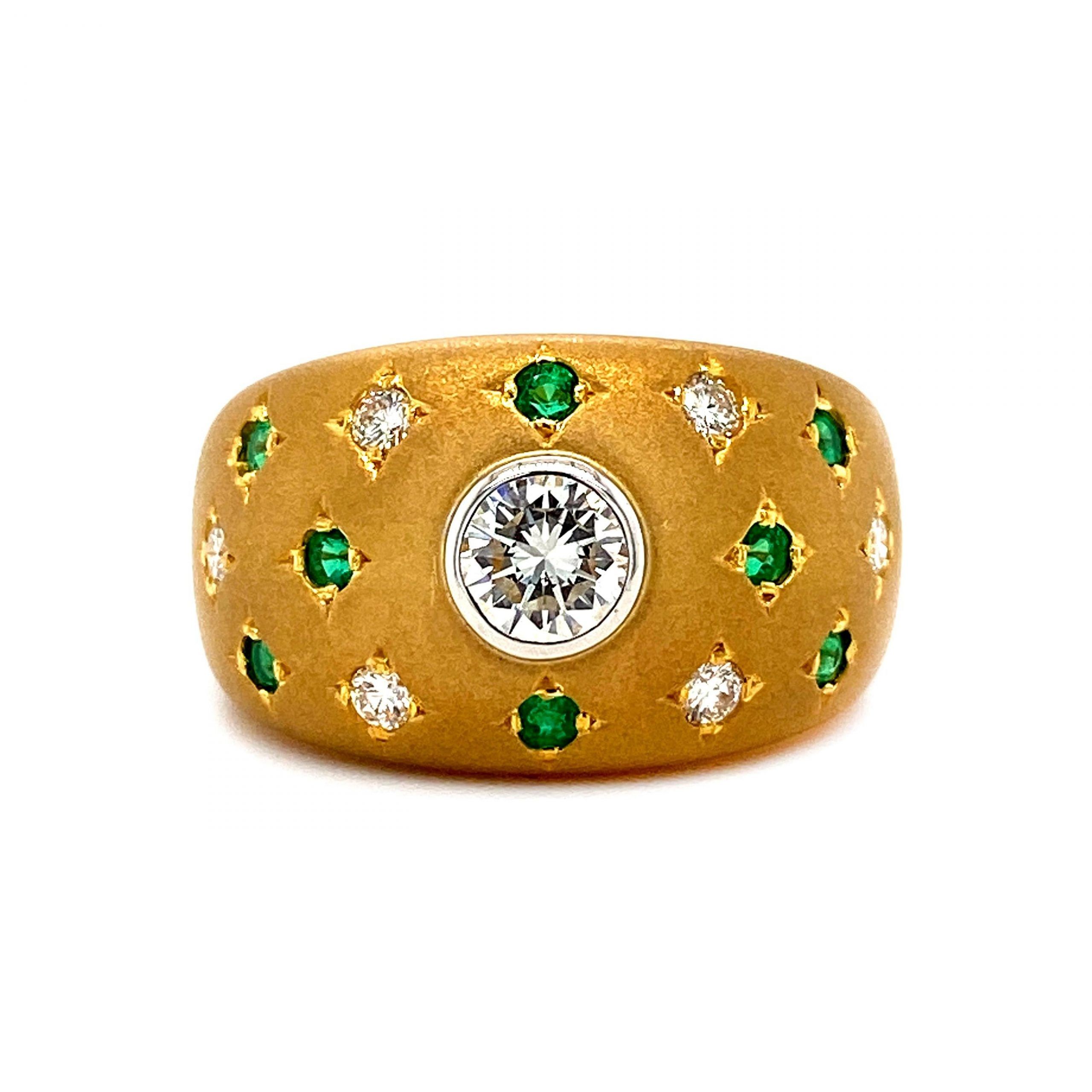 Starry Diamond And Emerald Artisanal Dome Ring In 18 Karat Gold For Sale At  1stdibs Inside Starry Diamond Dome Rings (View 5 of 25)
