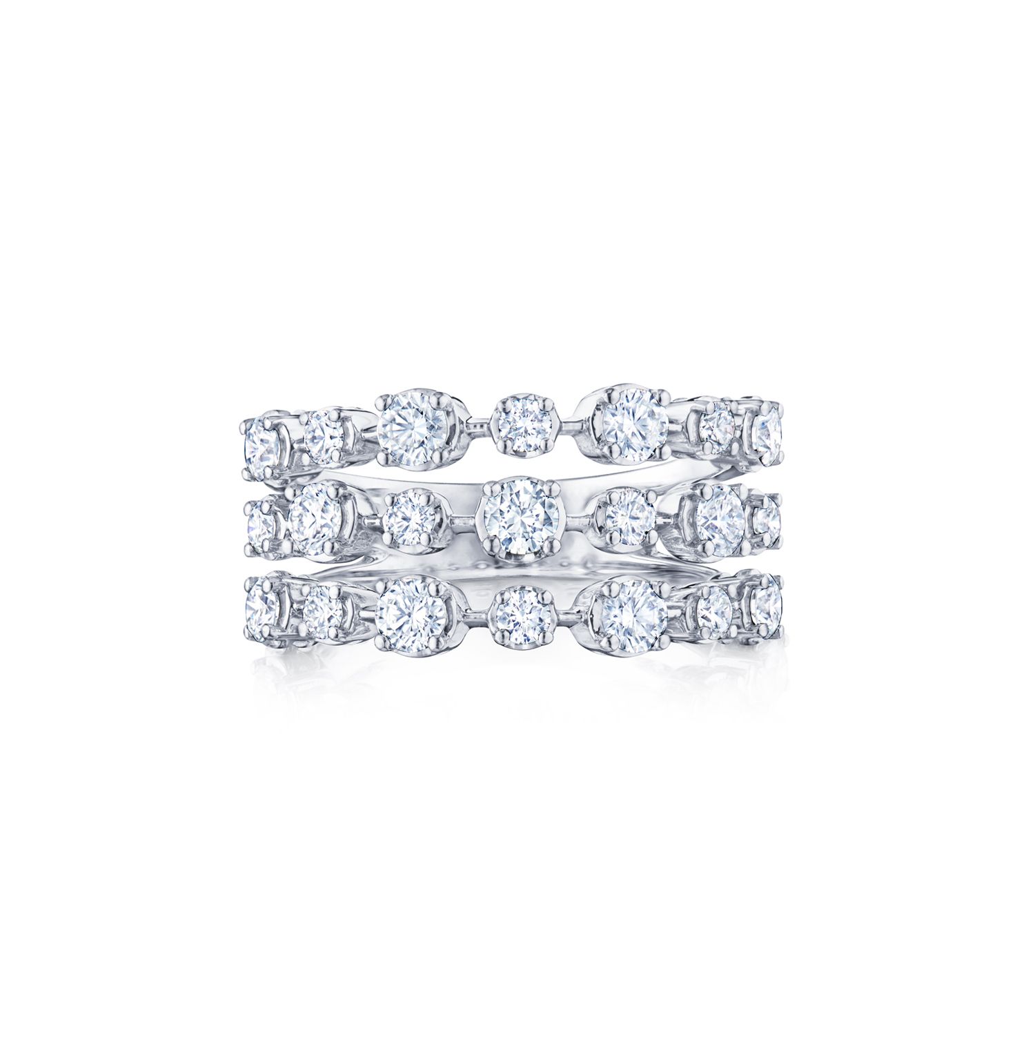 Starry Night Three Row Diamond Ring In 18k White Gold – Kwiat Pertaining To Starry Diamond Dome Rings (View 19 of 25)
