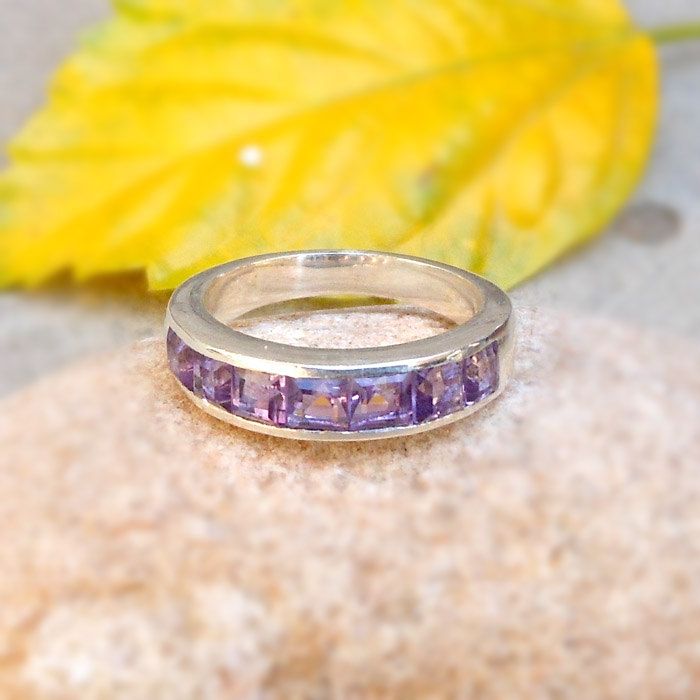 Sterling Silver Amethyst Half Eternity Band Amethyst Eternity Ring  Stackable Rings Pertaining To Amethyst Semi Eternity Rings (View 21 of 25)