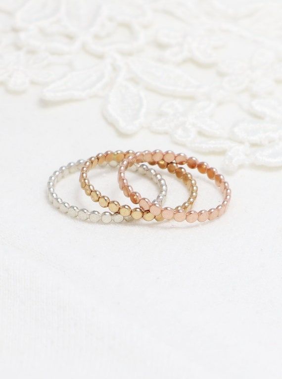 Thin Flat Bead Ring Thumb Rings For Women Delicate Ring Dot – Etsy For Thin Gold Beaded Rings (View 21 of 25)