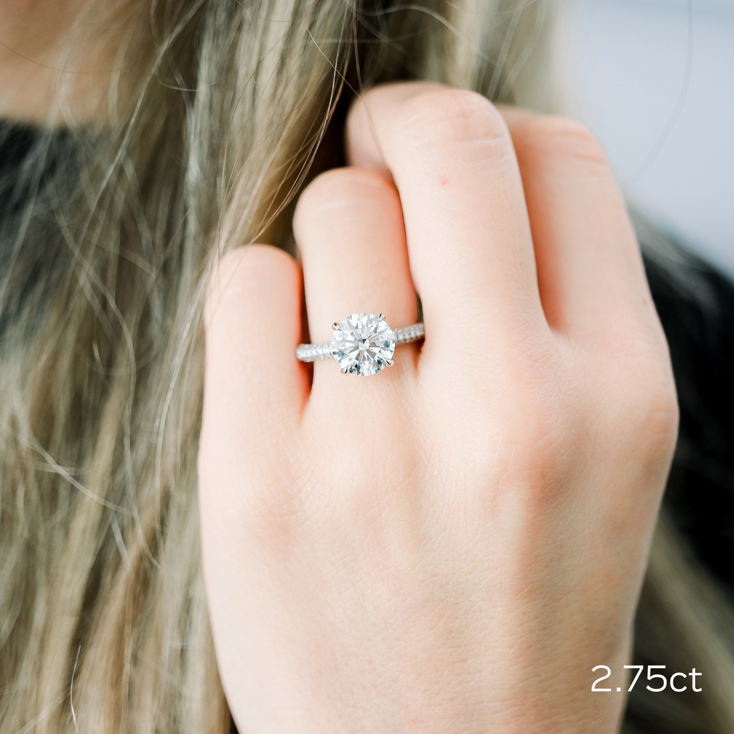 Three Sided Pavé Setting | Custom Lab Diamond Engagement Ring In Petite 3 Diamonds Rings With Pave (View 7 of 25)