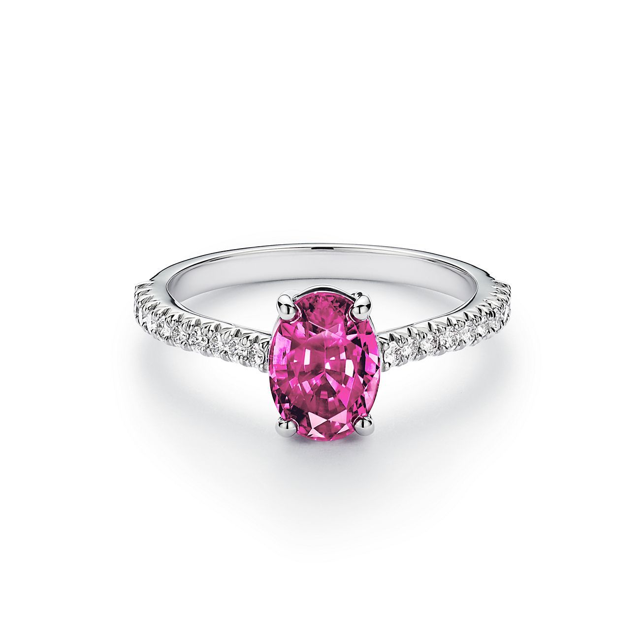 Tiffany Novo® Oval Pink Sapphire Ring In Platinum With Pavé Diamonds |  Tiffany & Co (View 9 of 25)