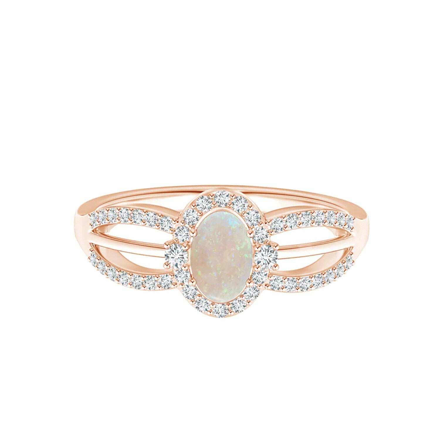 Triple Split Shank Natural Opal Ring 10k Rose Gold Oval Side Accents Ring |  Ebay With Oval Opal Rings With Diamond Side Accents (View 14 of 25)