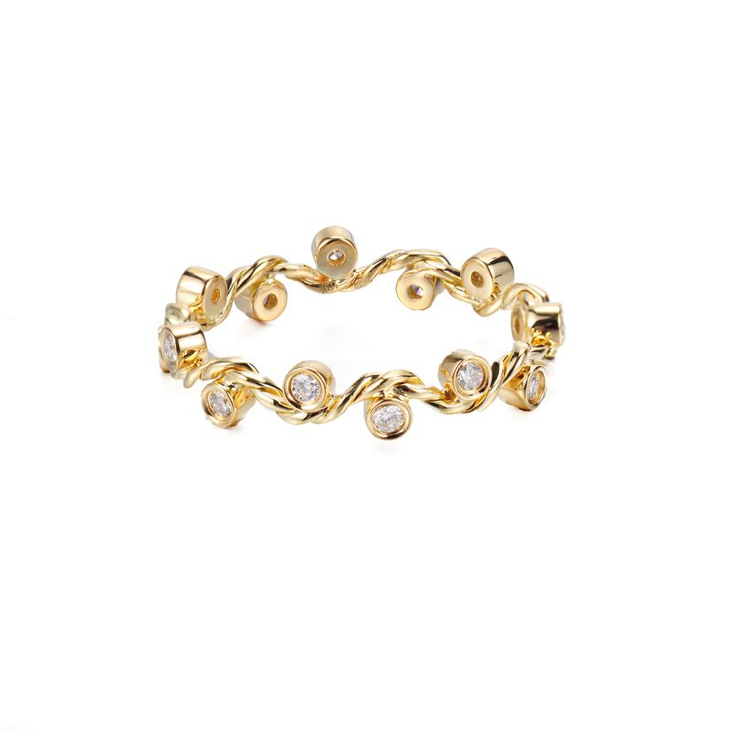 Twist Wave Diamond Stackable Eternity Gold Ring 14k 18k  (View 23 of 25)