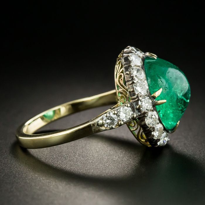 Vintage 5.40 Carat Cabochon Emerald And Diamond Ring In Emerald Cabochon Halo Rings (Photo 25 of 25)