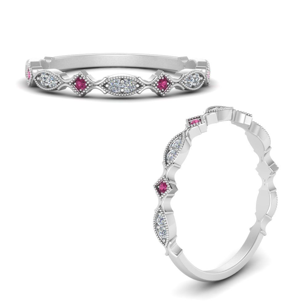 Vintage Delicate Diamond Stacking Rings With Pink Sapphire In 14k White  Gold | Fascinating Diamonds Throughout Stackable Pink Sapphire Rings (View 5 of 25)