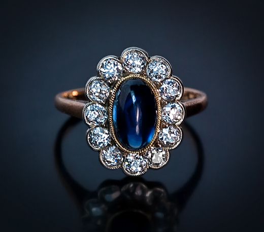 Vintage Diamond Cabochon Sapphire Engagement Ring – Antique Jewelry |  Vintage Rings | Faberge Eggsantique Jewelry | Vintage Rings | Faberge Eggs For Sapphire Cabochon And Diamond Rings (View 8 of 25)