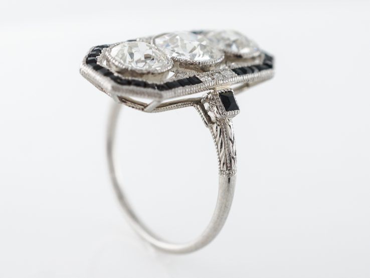 Vintage Diamond & Onyx Cocktail Ring In Platinum In Floating Squares Diamond Cocktail Rings (View 23 of 25)
