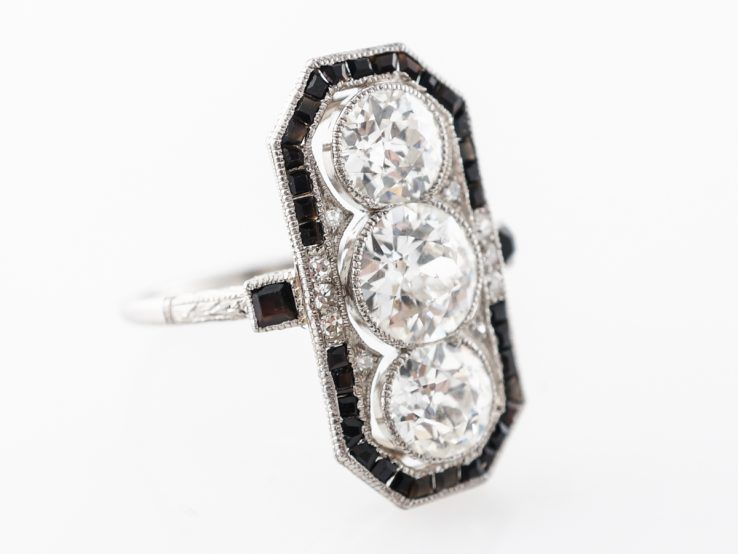 Vintage Diamond & Onyx Cocktail Ring In Platinum Regarding Floating Squares Diamond Cocktail Rings (View 7 of 25)