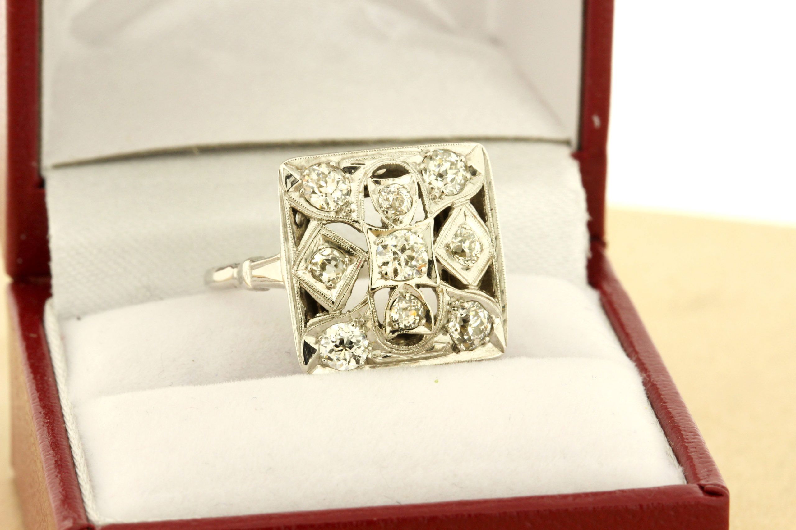 Vintage Mosaic Square Style Diamond Cocktail Ring Pave Milgrain  (View 2 of 25)