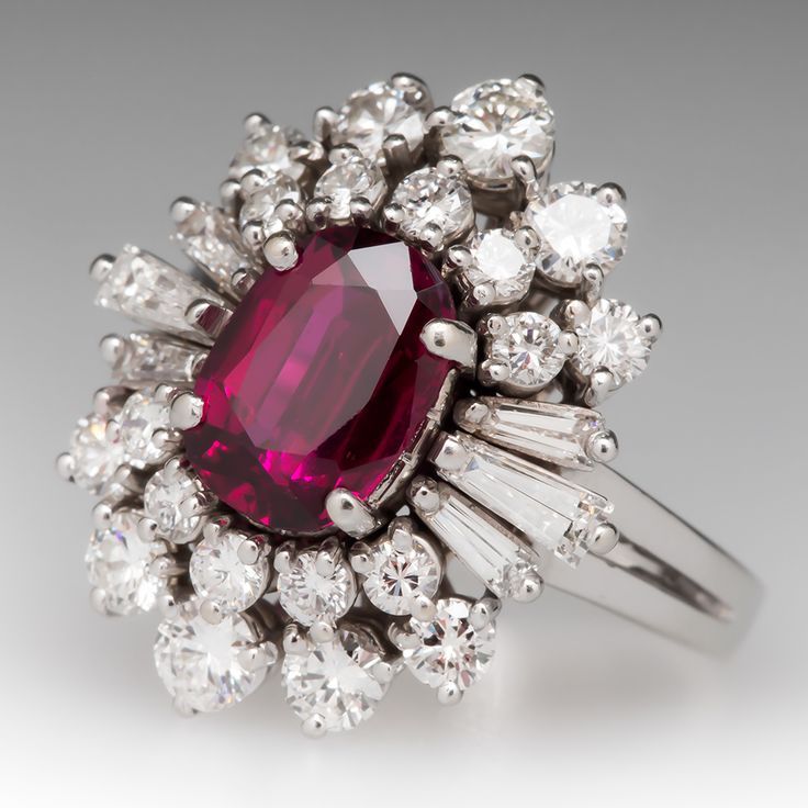Vintage Purple Red Ruby Cocktail Ring W/ Diamond Spray | Jewelry, Vintage  Jewelry, Beautiful Jewelry Regarding Ruby And Diamond Flower Cocktail Rings (View 6 of 25)