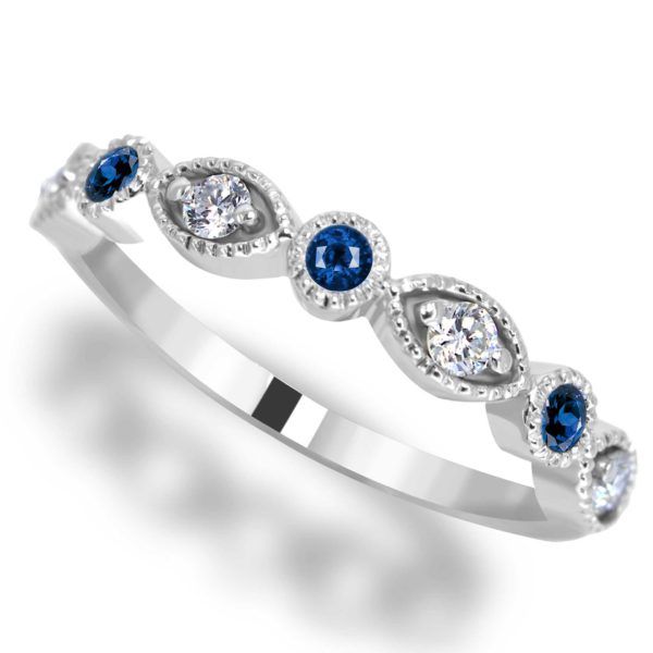 Vintage Round Diamond & Sapphire Ring – Sarkisians Jewelry In Stackable Sapphire Rings (View 5 of 25)