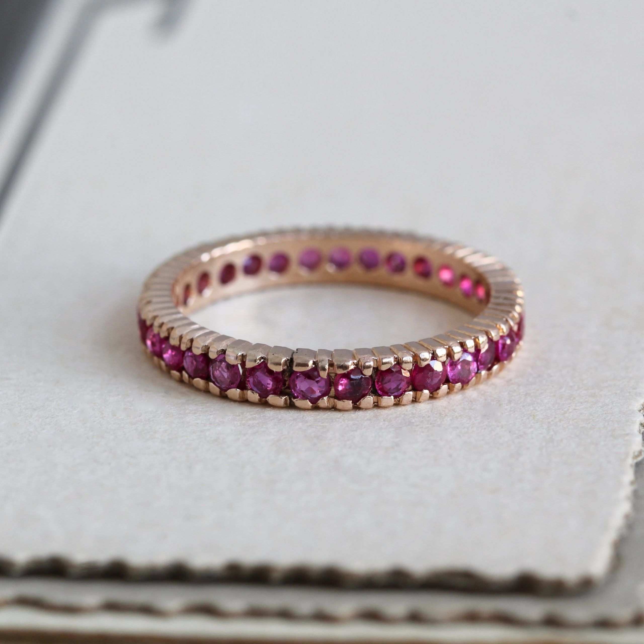 Vintage Ruby & Rose Gold Eternity Band 14k Stacking Wedding – Etsy France Throughout Ruby Eternity Rings (View 1 of 25)