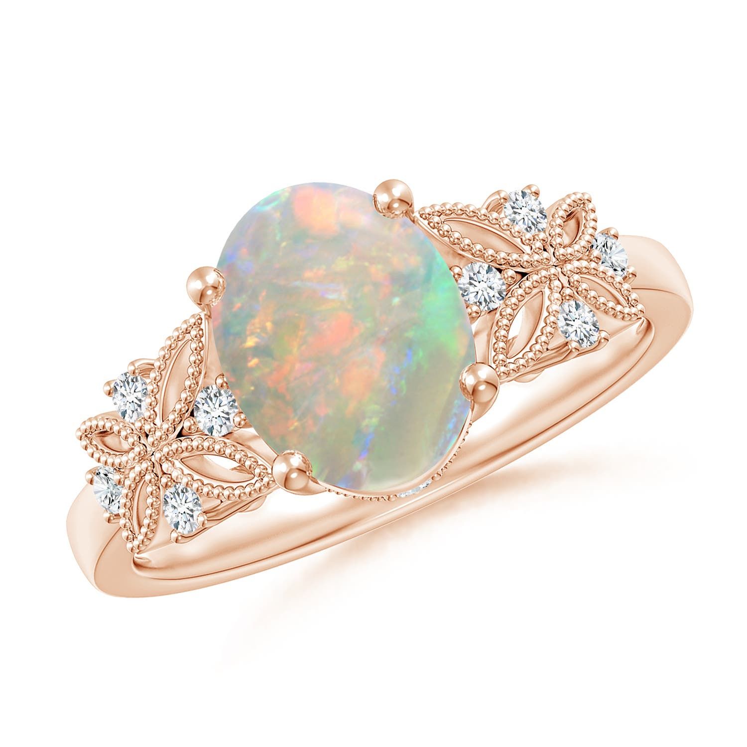 Vintage Style Oval Opal Ring With Diamonds | Angara Pertaining To Oval Opal Rings With Diamond Side Accents (View 25 of 25)