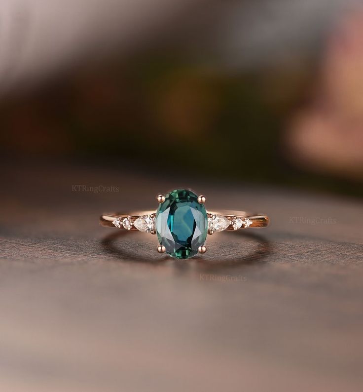 Vintage Teal Sapphire Engagement Ring Setblue Green Sapphire – Etsy | Sapphire  Engagement Ring Blue, Engagement Rings Sapphire, Sapphire Engagement Ring  Set With Regard To Stackable Green Sapphire Rings (View 22 of 25)