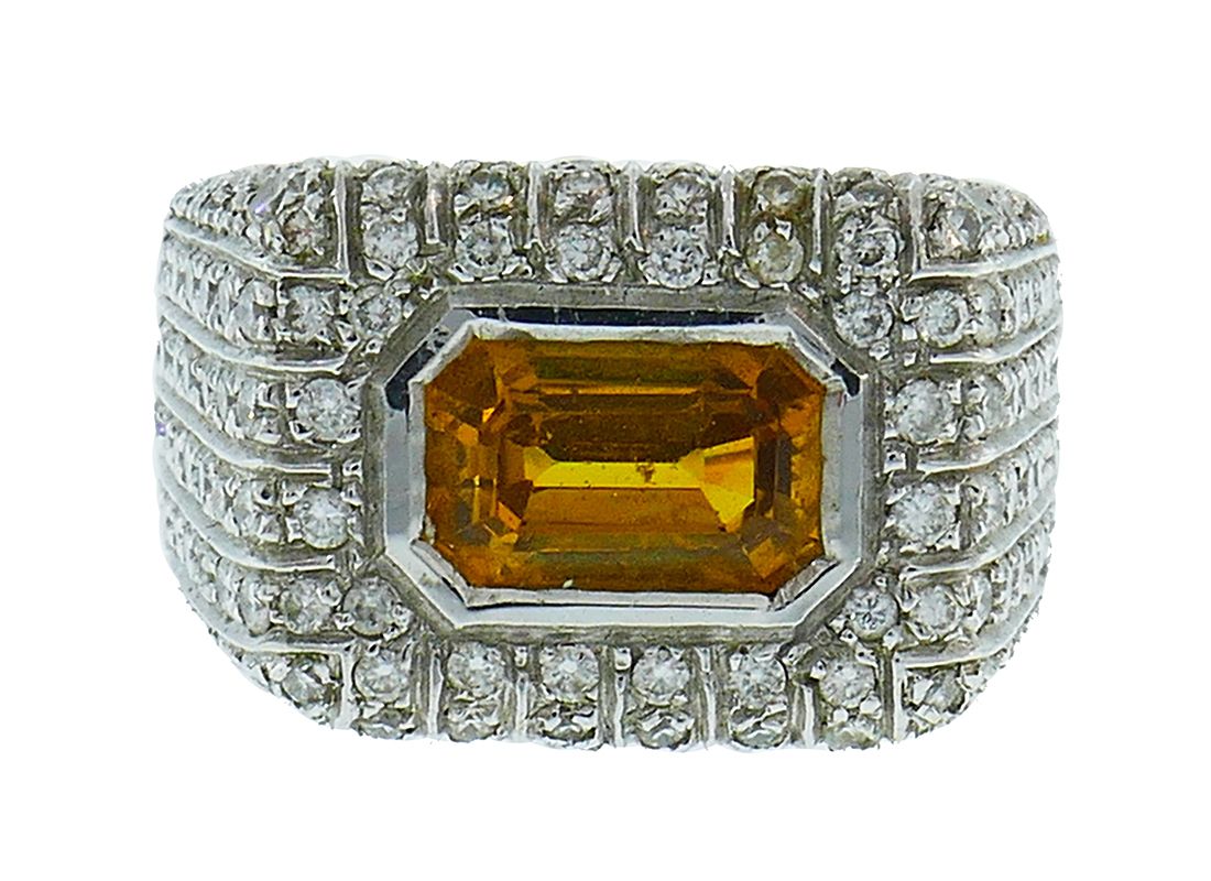 Vintage Yellow Sapphire Diamond 18k White Gold Ring Italy | All Jewelry |  Nadine Krakov Collection Throughout Yellow Sapphire Double Halo Cocktail Rings (View 20 of 25)