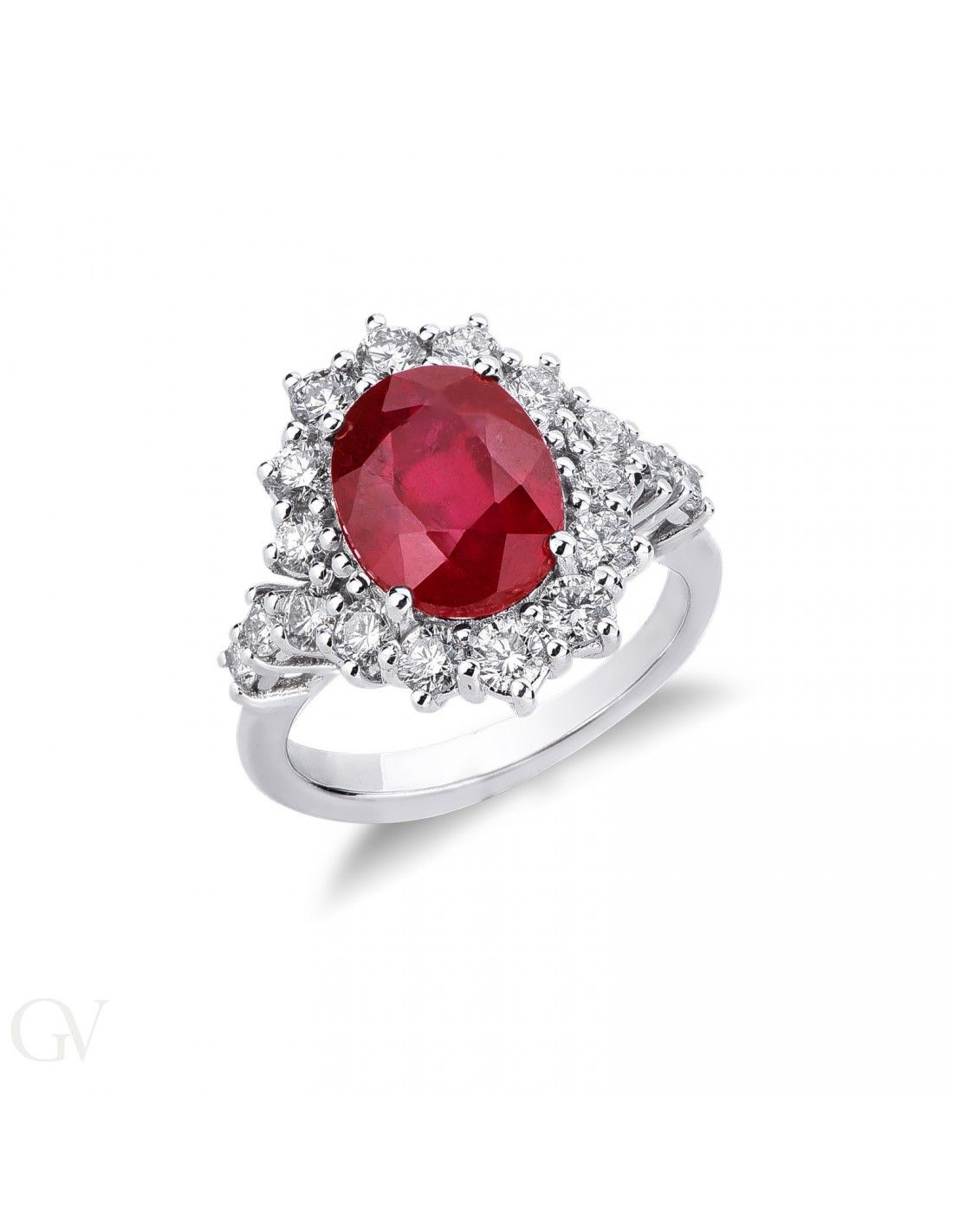 White Gold 18k Halo Ring With A Ruby And Diamonds Measure 14 Inside Ruby Delicate Halo Rings (View 21 of 25)