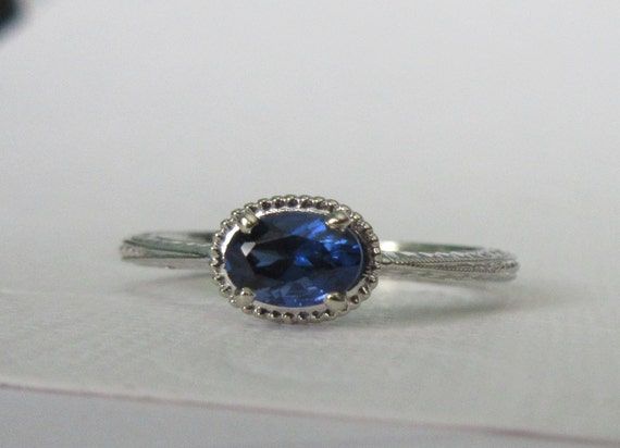 White Gold And Oval Sapphire Ring Vintage Inspired East West – Etsy Inside East West Oval Sapphire Rings (View 6 of 25)