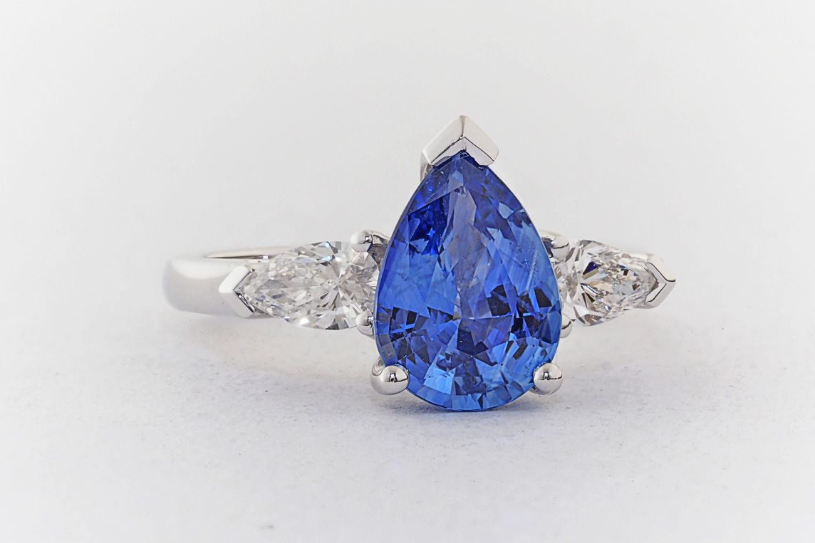 White Gold Diamond And Pear Shape Sapphire Engagement Ring – Everettbrookes  Jewellers Within Pear Shape Sapphire Halo Rings (View 24 of 25)