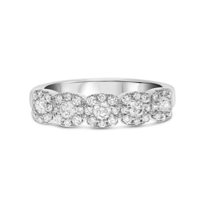 White Gold Diamond Cluster Half Eternity Band For Diamond Clusters Semi Eternity Rings (View 4 of 25)