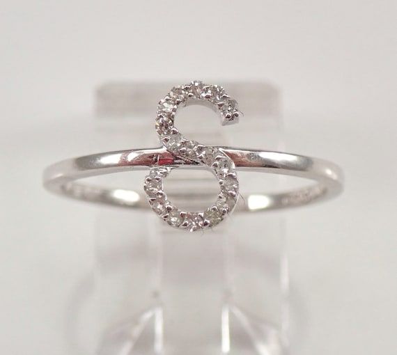 White Gold Diamond Initial S Ring Size 7 Best Friend Gift – Etsy Inside Graduated Diamonds Wraparound Rings (View 22 of 25)