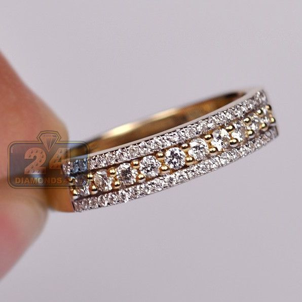 Womens 3 Row Si1 G Diamond Vintage Band Ring 18k Yellow Gold | Jewelry  Rings Diamond, Band Rings Women, Gold Ring Designs Regarding Gold Band Rings With Diamonds (View 15 of 25)