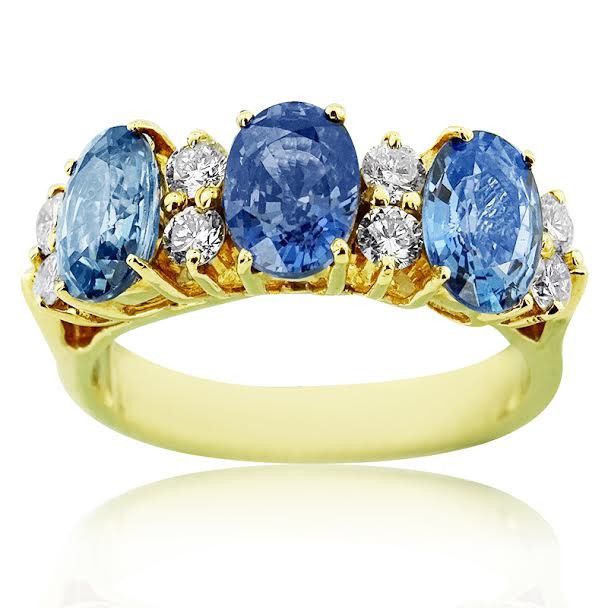 Yellow Gold Trinity Ring With Oval Cut Sapphire And Brilliant Cut Diamonds With Oval Sapphire And Diamond Trinity Rings (View 17 of 25)