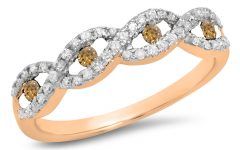 2024 Popular Champagne and White Diamond Swirled Anniversary Bands in Rose Gold