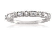 25 Collection of Baguette and Round Diamond Alternating Vintage-style Anniversary Bands in White Gold