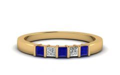 Princess-cut Blue Sapphire and Diamond Five Stone Rings in 14k White Gold