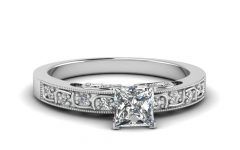 Princess-cut Diamond Frame Vintage-style Twist Bridal Rings in 14k White Gold