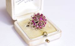 Ruby and Diamond Flower Cocktail Rings